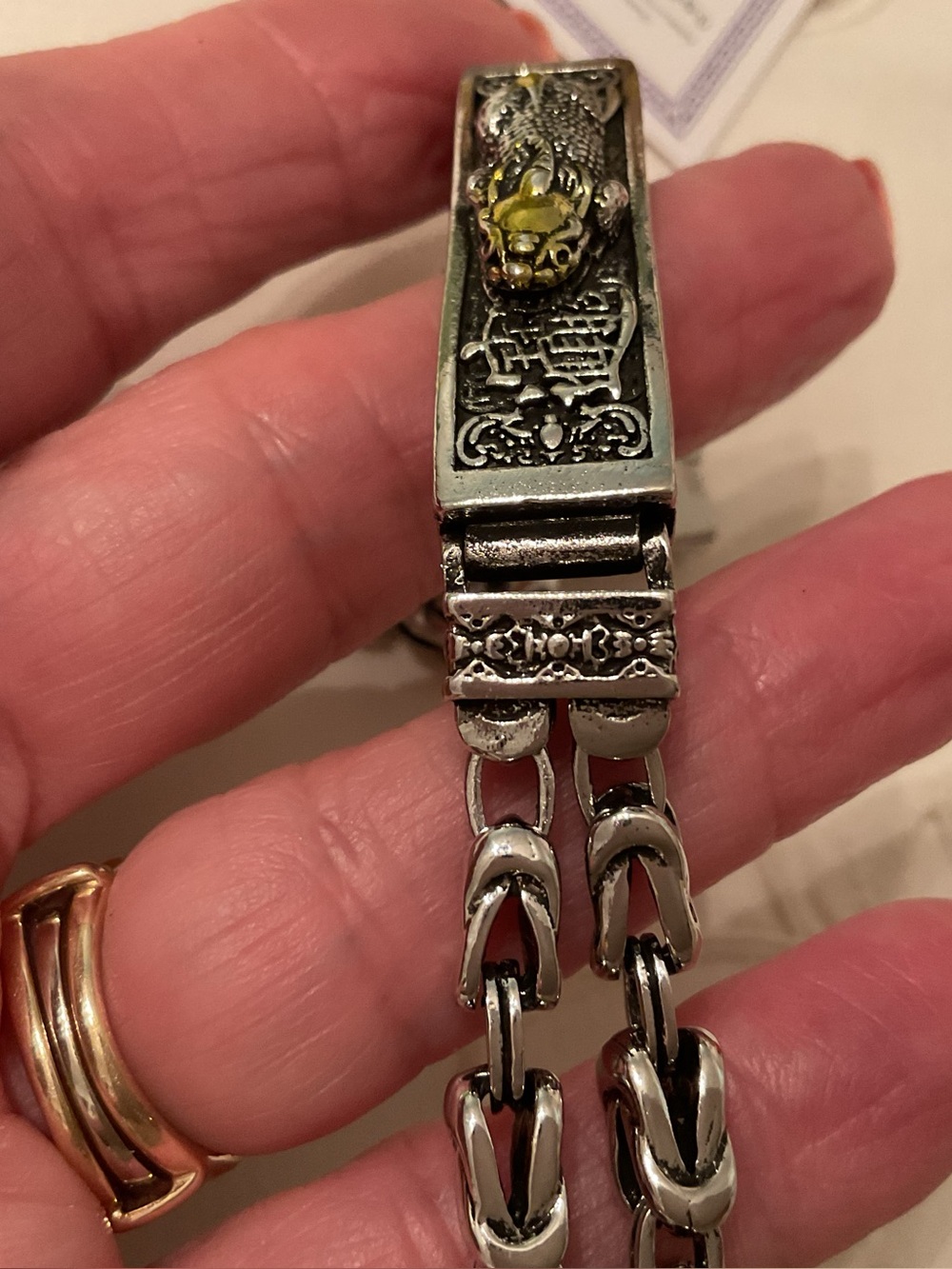 NEW MENS 925 STERLING BYZANTINE 9” DOUBLE LINK BRACELET WITH GOLD ACCENTS 54 GR - Picture 15 of 16